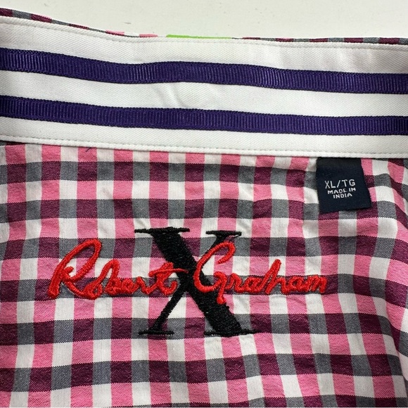 Robert Graham X Tailored Fit Shirt Men’s XL Short Sleeve Pink White Check - Picture 4 of 10
